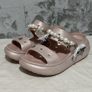 Crocs Classic Crush Platform Sandals Womens 11 Pink Slip On Comfort Coquette